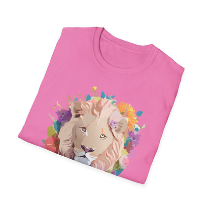 Unisex Lion Shirt Floral Lion Tee Softstyle Gildan 64000 100 Percent Cotton