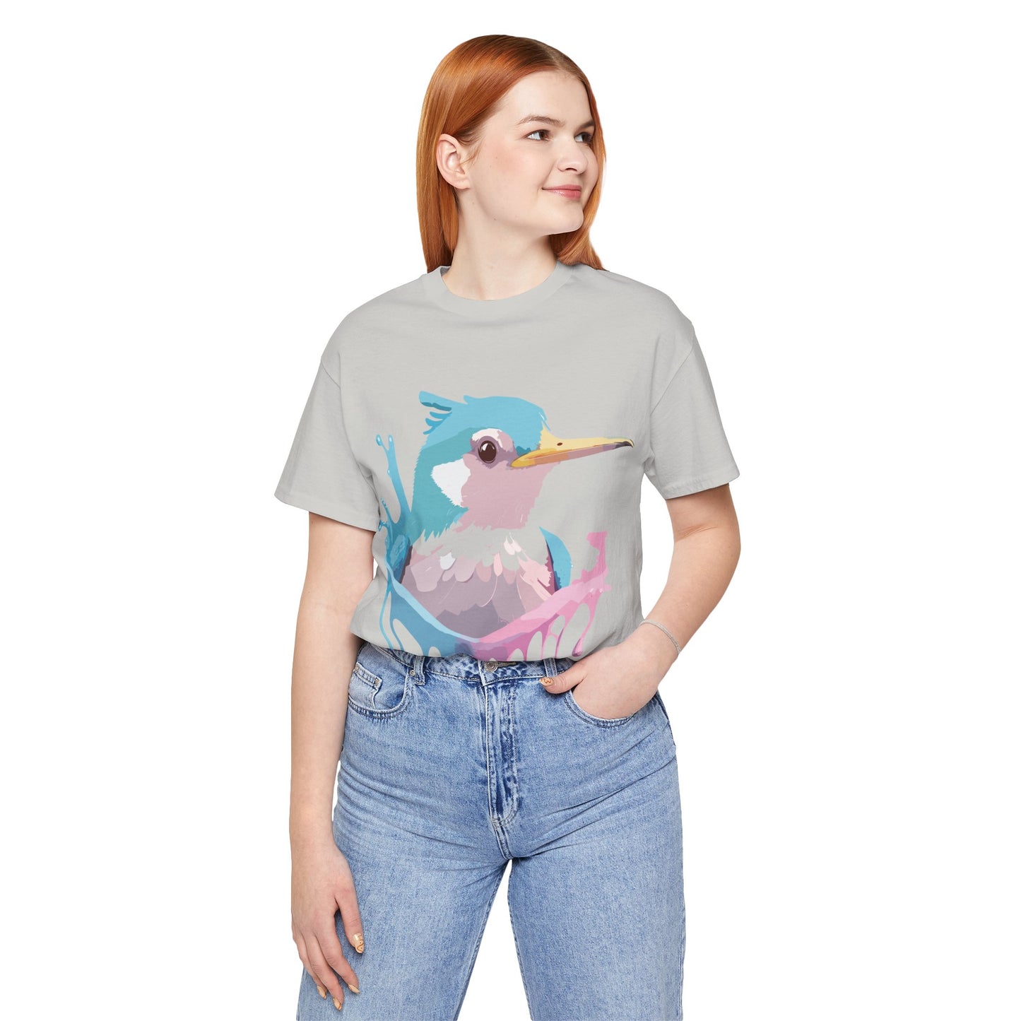 Natural Cotton Tee Shirt with Bird