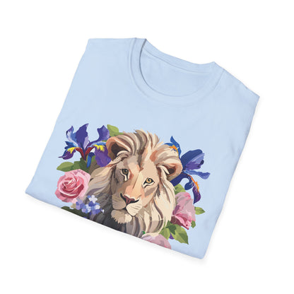 Unisex Lion Shirt Floral Lion Tee Softstyle Gildan 64000 100 Percent Cotton