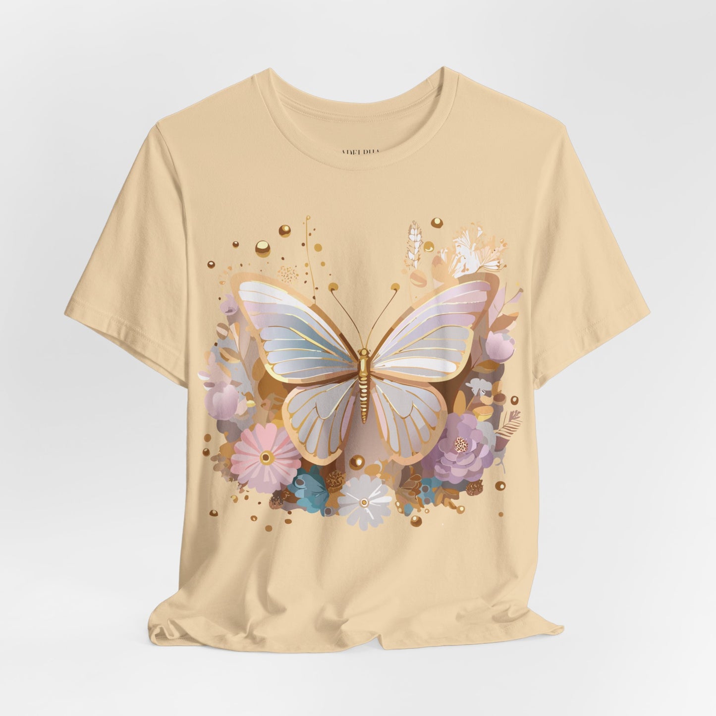 Natural Cotton Tee Shirt with Butterfly