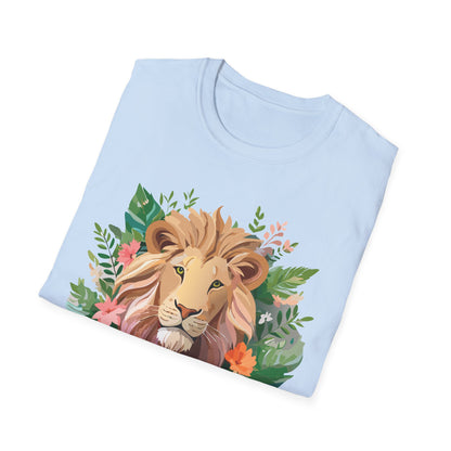 Lion Shirt Unisex Floral Lion Tee Animal Print Short Sleeve Tee