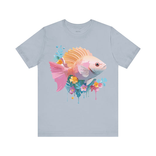 Natural Cotton Tee Shirt with Fish