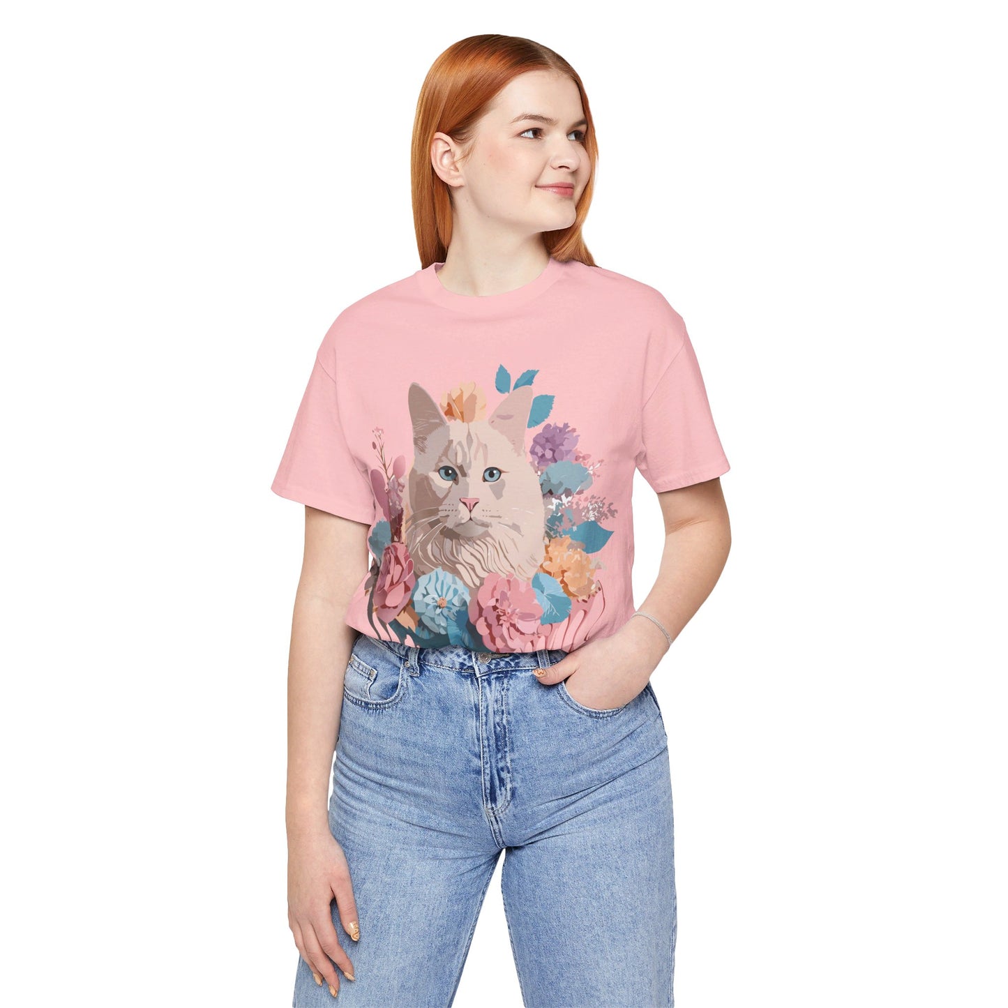 Natural Cotton Tee Shirt with Cat