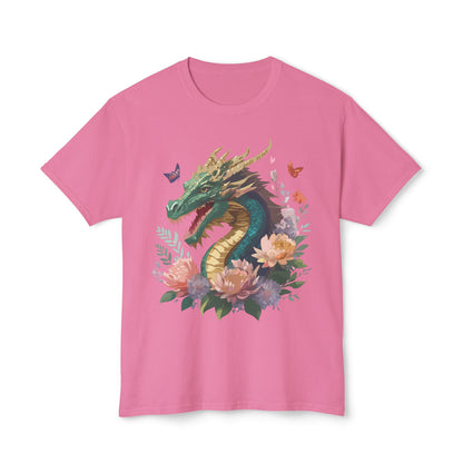 Dragon Art Design Unisex Cotton Tee With Floral Print Artwork And Dragon Graphic