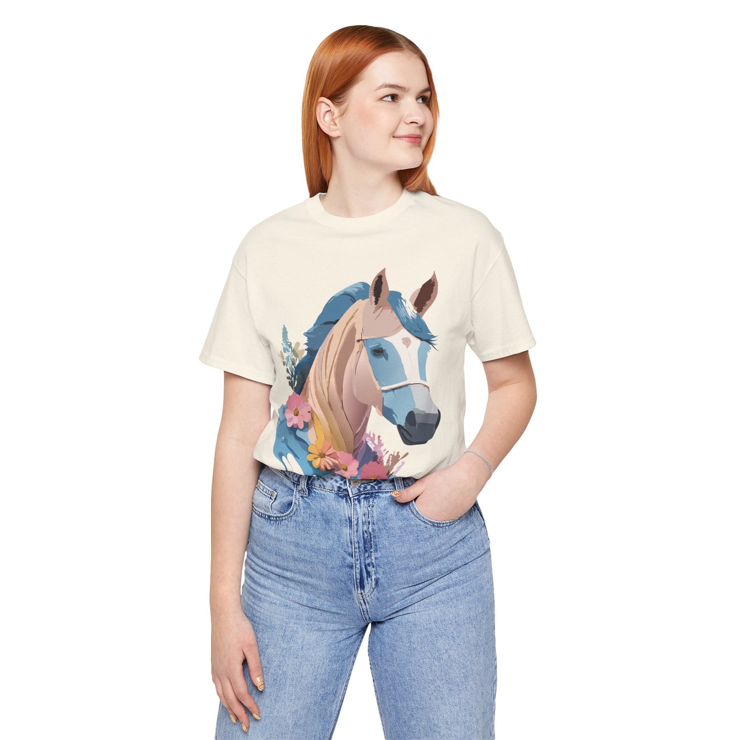 Natural Cotton Tee Shirt with Horse