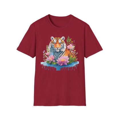 Tiger Print Unisex T Shirt Gildan Softstyle 64000 Animal Tee