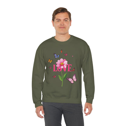 Unisex Floral Love Sweatshirt Valentines Day Cotton Poly Blend Butterfly