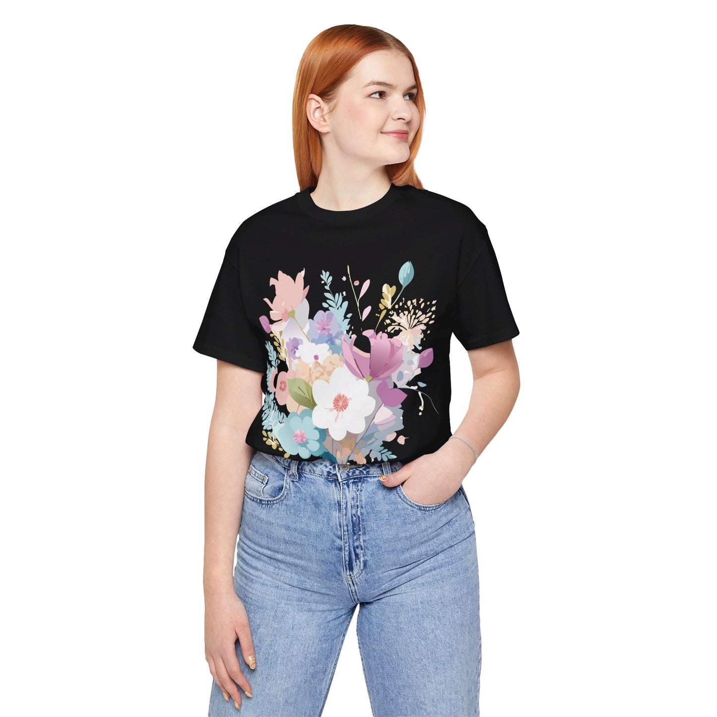 Natural Cotton Tee Shirt with Flowers