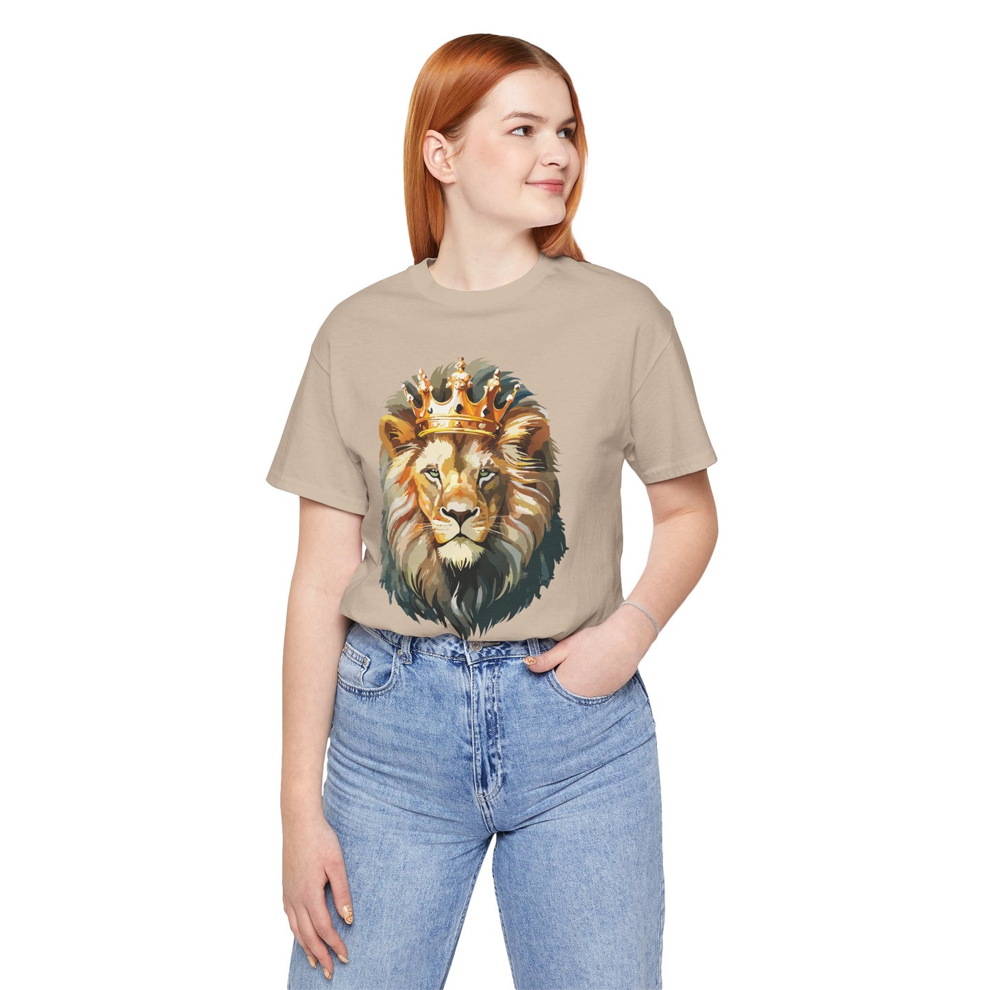 Lion with Crown Tee Unisex Cotton T-Shirt Regal King Lion Illustration, Wildlife Graphic Shirt - 1