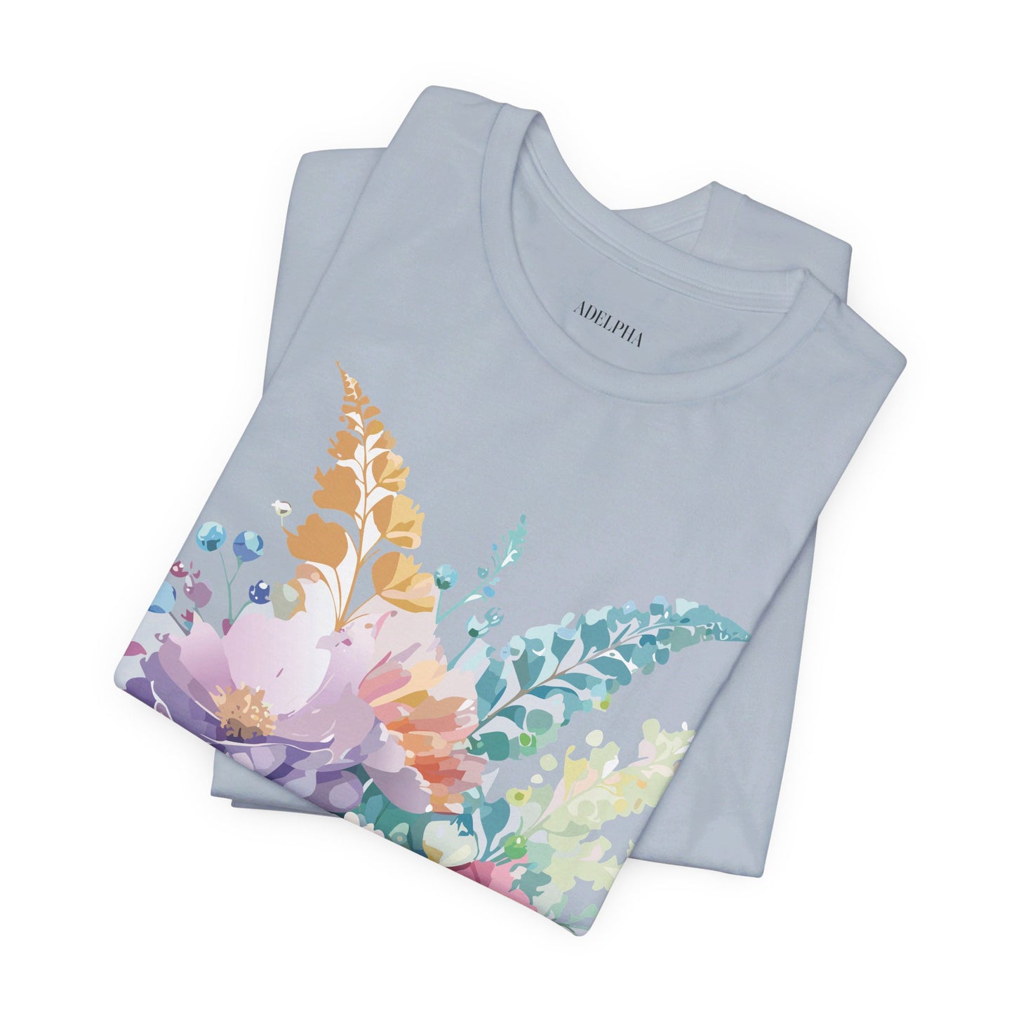 Natural Cotton Tee Shirt with Flowers