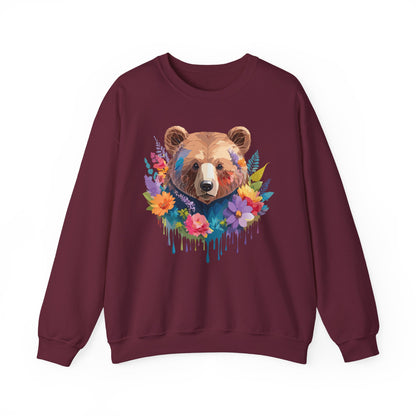Unisex Floral Bear Sweatshirt Art Design Animals Gildan 18000 Crewneck