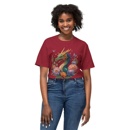 Dragon Art Tee Unisex Vintage Floral Tee Full Color Print HD Cotton