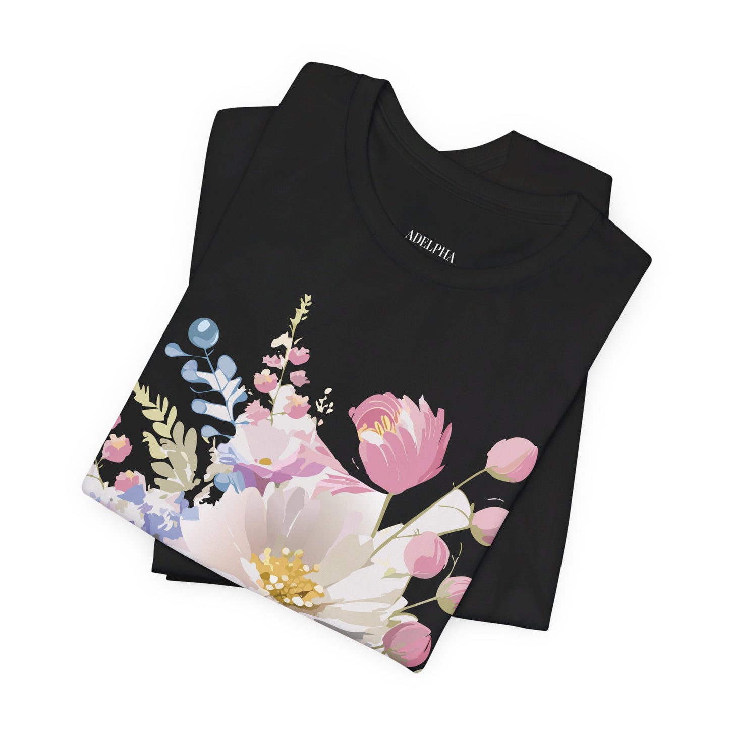 Natural Cotton Tee Shirt with Flowers