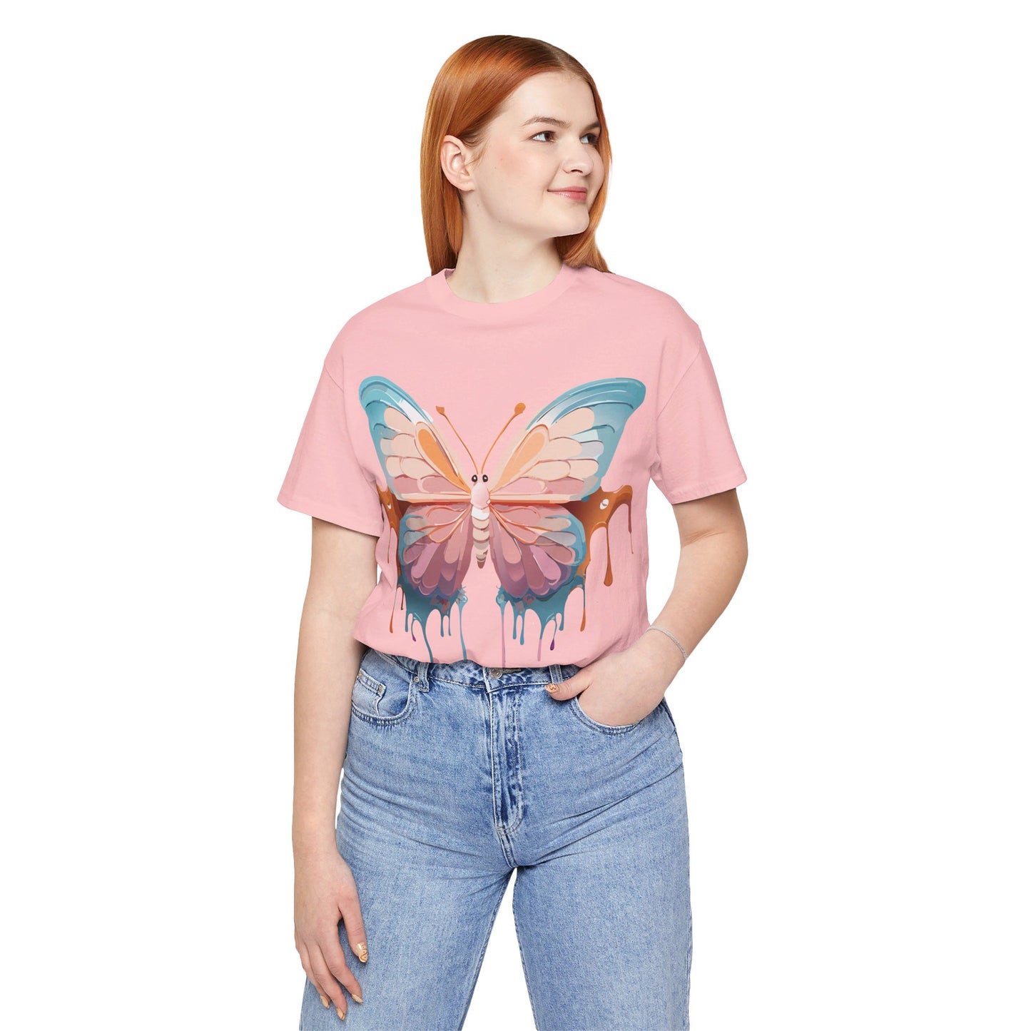 Natural Cotton Tee Shirt with Butterfly