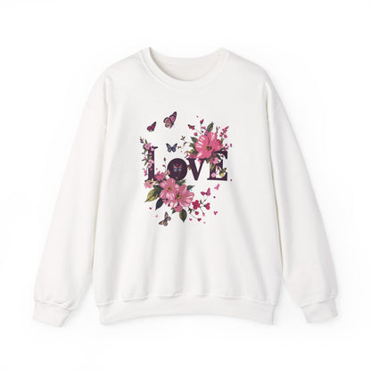 Unisex Floral Love Sweatshirt Fifty Fifty Cotton Poly Valentines Day Gift