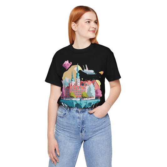 Natural Cotton Tee Shirt - Beautiful Places Collection - Warnemünde and Rostock - Germany Printify