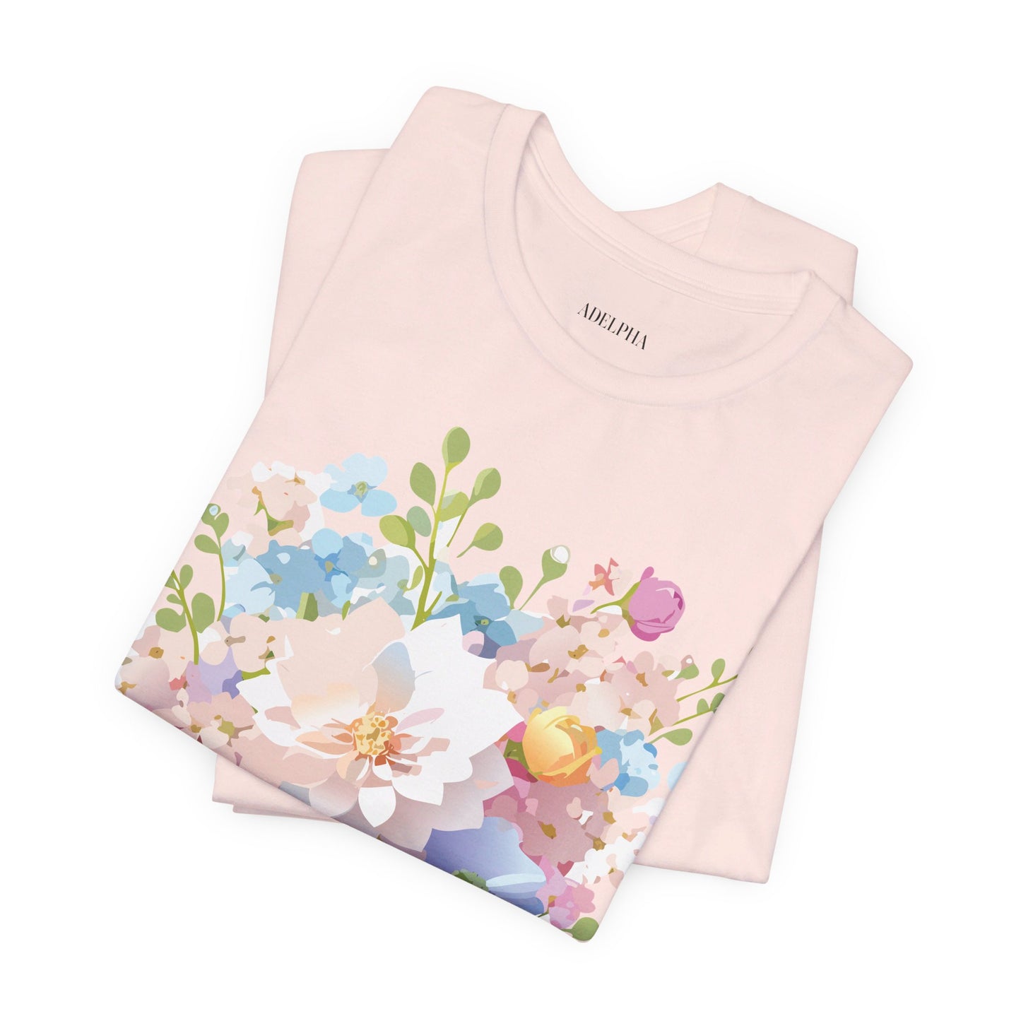 Natural Cotton Tee Shirt with Flowers