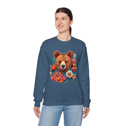Unisex Floral Bear Sweatshirt Art Design Gildan 18000 Heavy Blend Crewneck