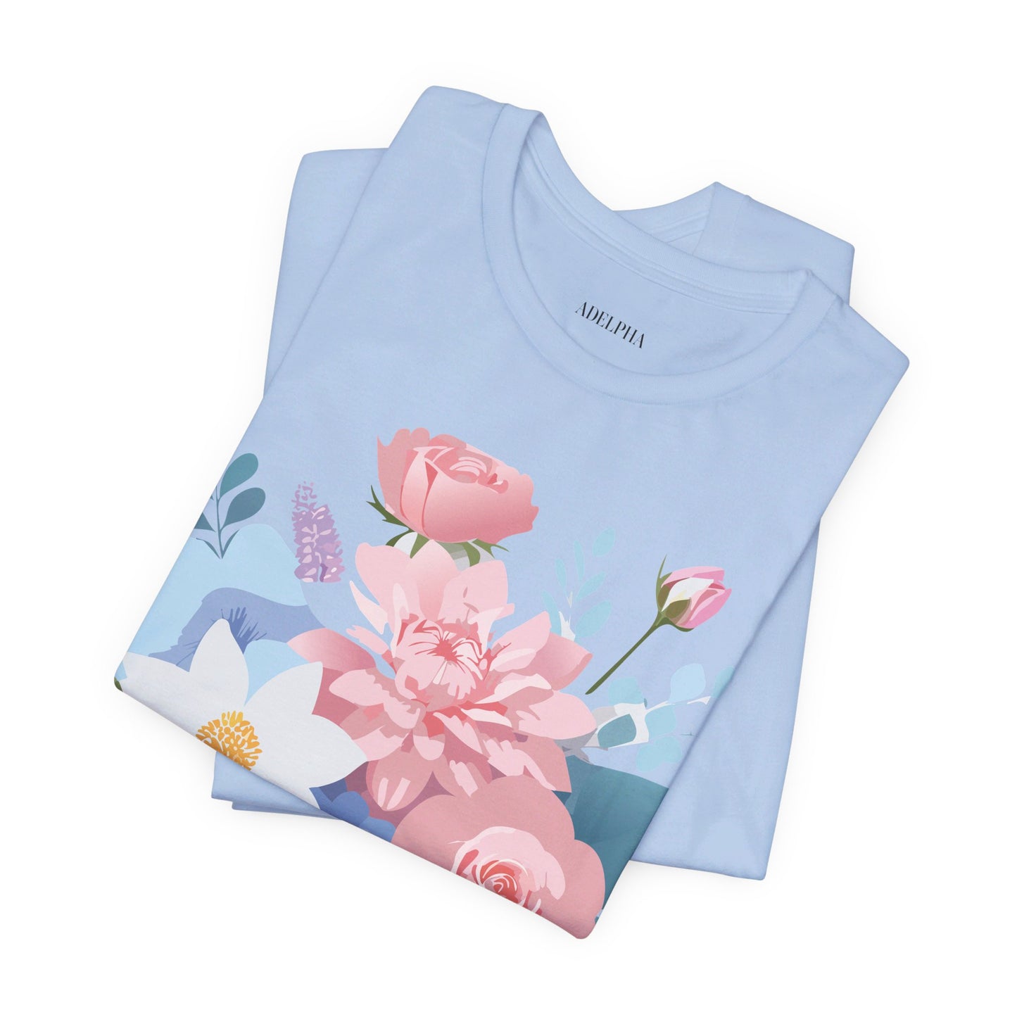 Natural Cotton Tee Shirt with Flowers