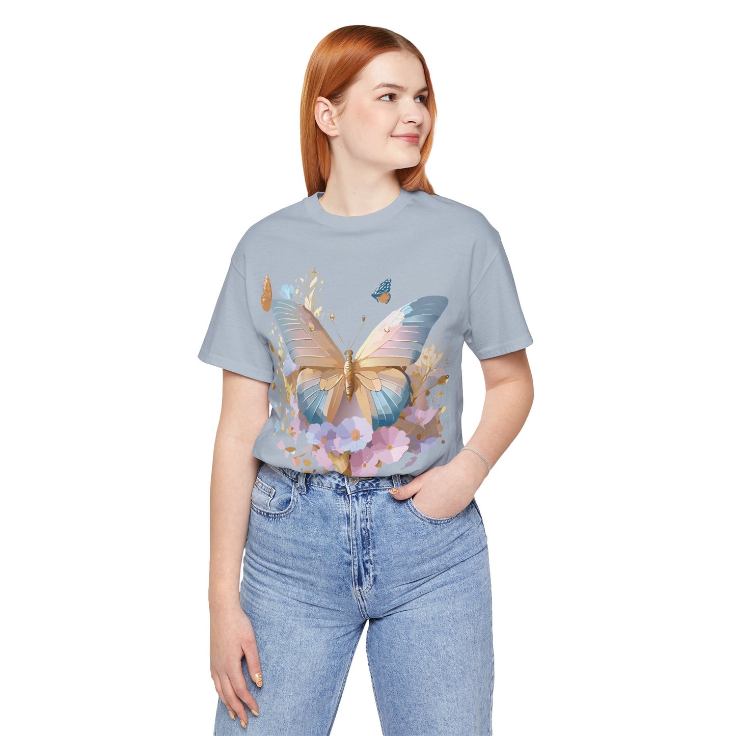 Natural Cotton Tee Shirt with Butterfly