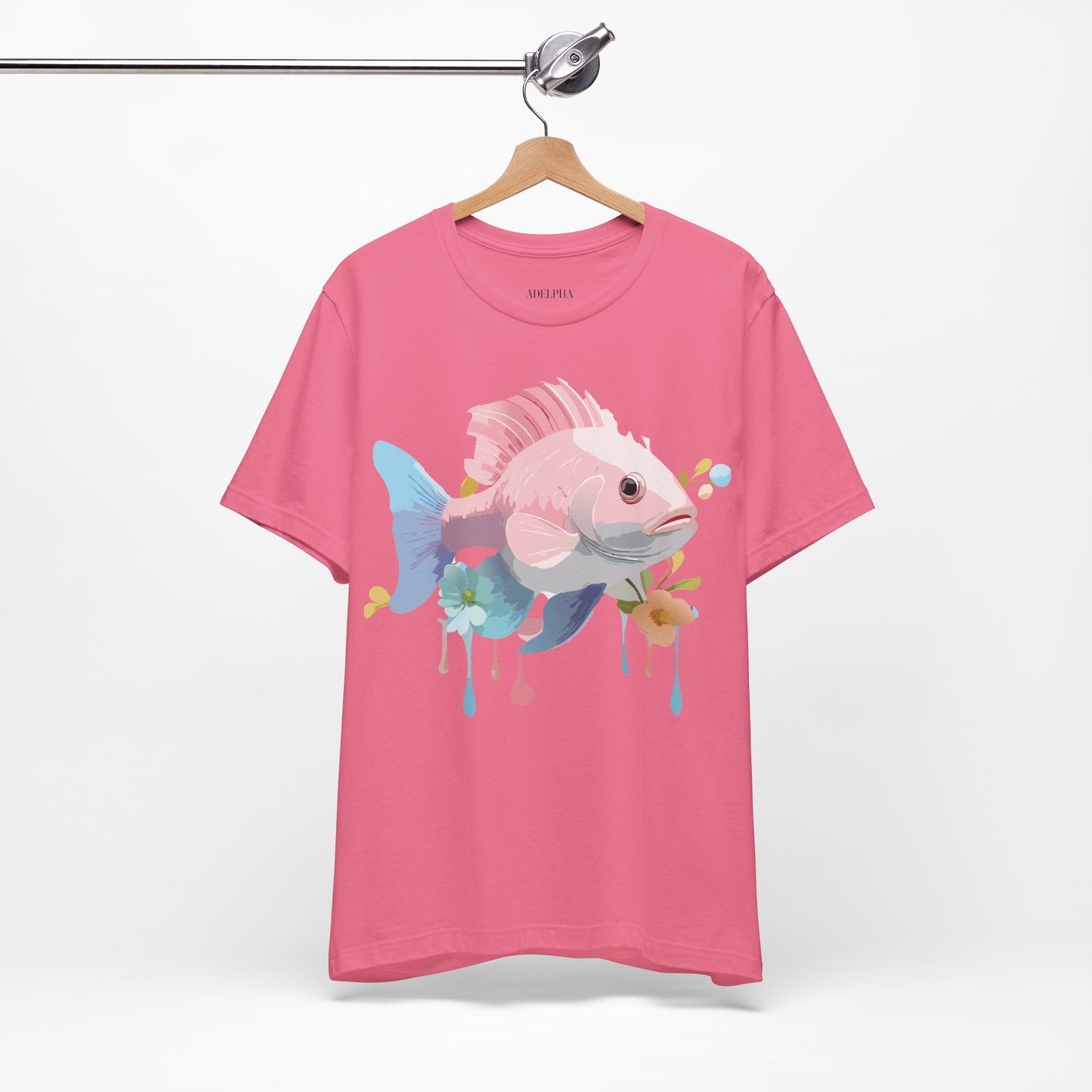 Natural Cotton Tee Shirt with Fish