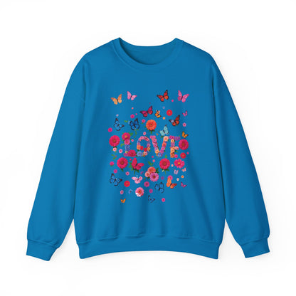 Unisex Floral Love Butterfly Sweatshirt Fifty Fifty Cotton Poly Valentine Day