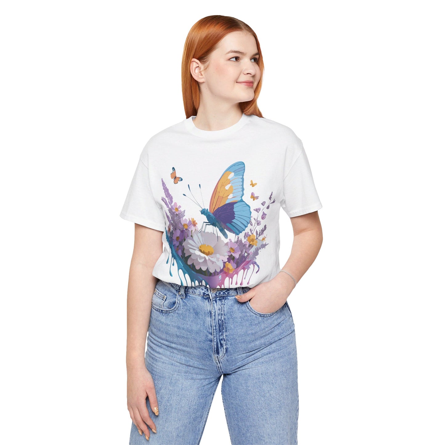 Natural Cotton Tee Shirt with Butterfly