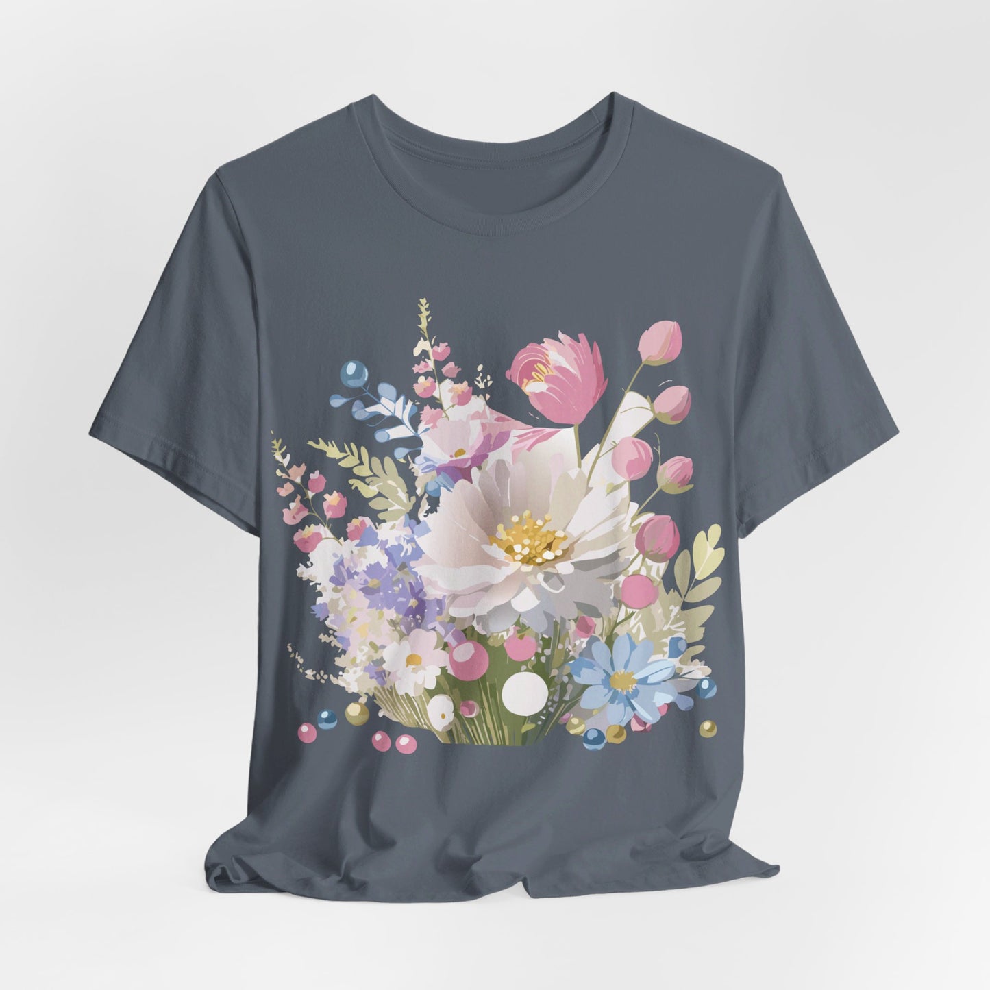 Natural Cotton Tee Shirt with Flowers