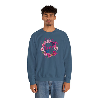 Unisex Floral Love Sweatshirt Butterfly Print 50 50 Cotton Poly Valentines Day