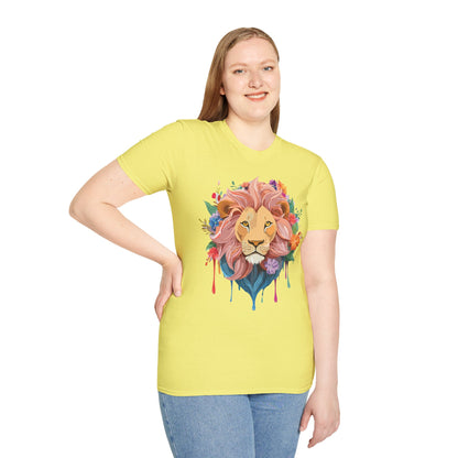 Lion Shirt Unisex Floral Lion Tee Animal Print Softstyle Tee