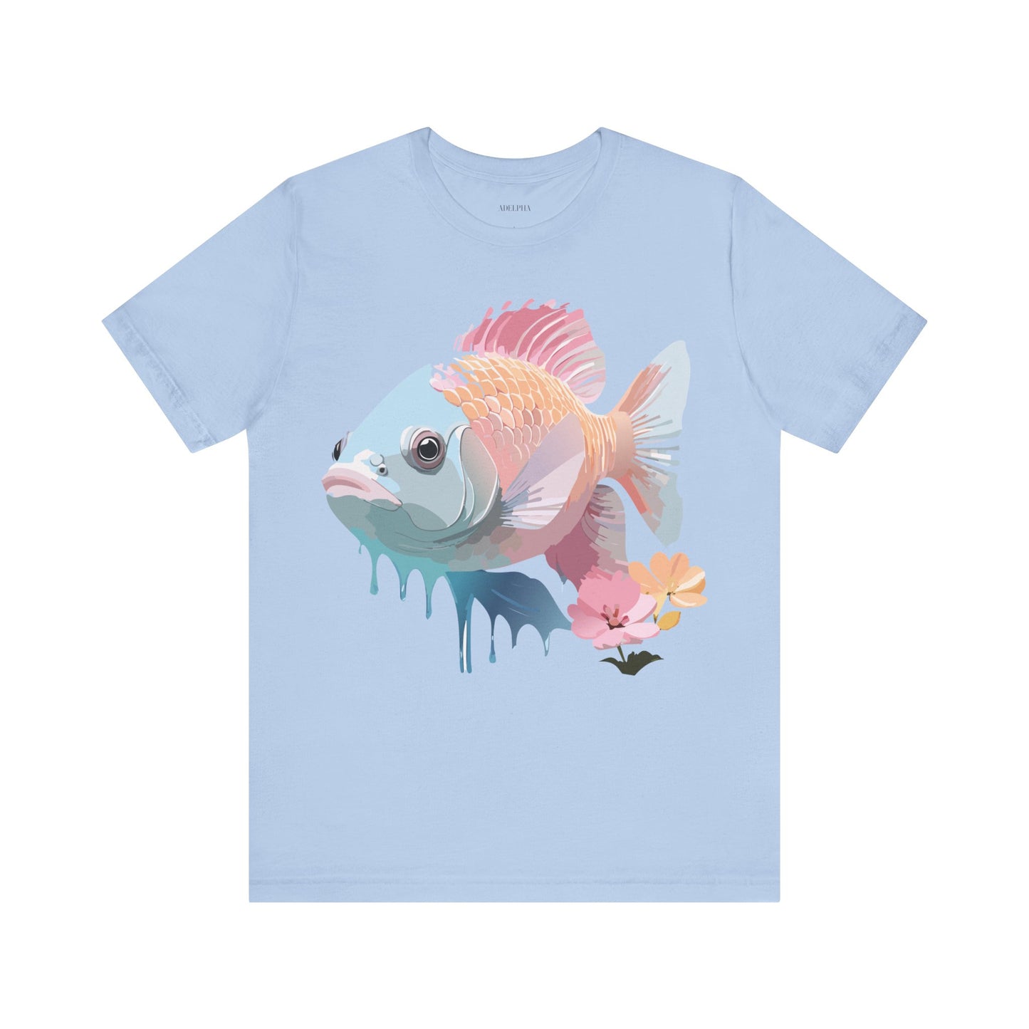 Natural Cotton Tee Shirt with Fish