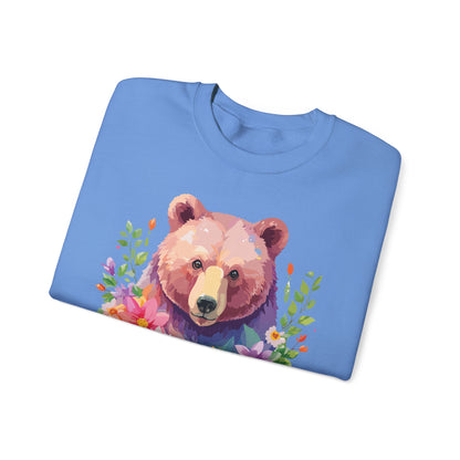 Unisex Floral Bear Sweatshirt Art Design Animals Sweatshirt Cozy Cotton Blend