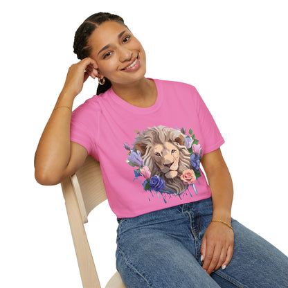 Unisex Floral Lion Tee Shirt Softstyle Gildan 64000 100 Percent Cotton