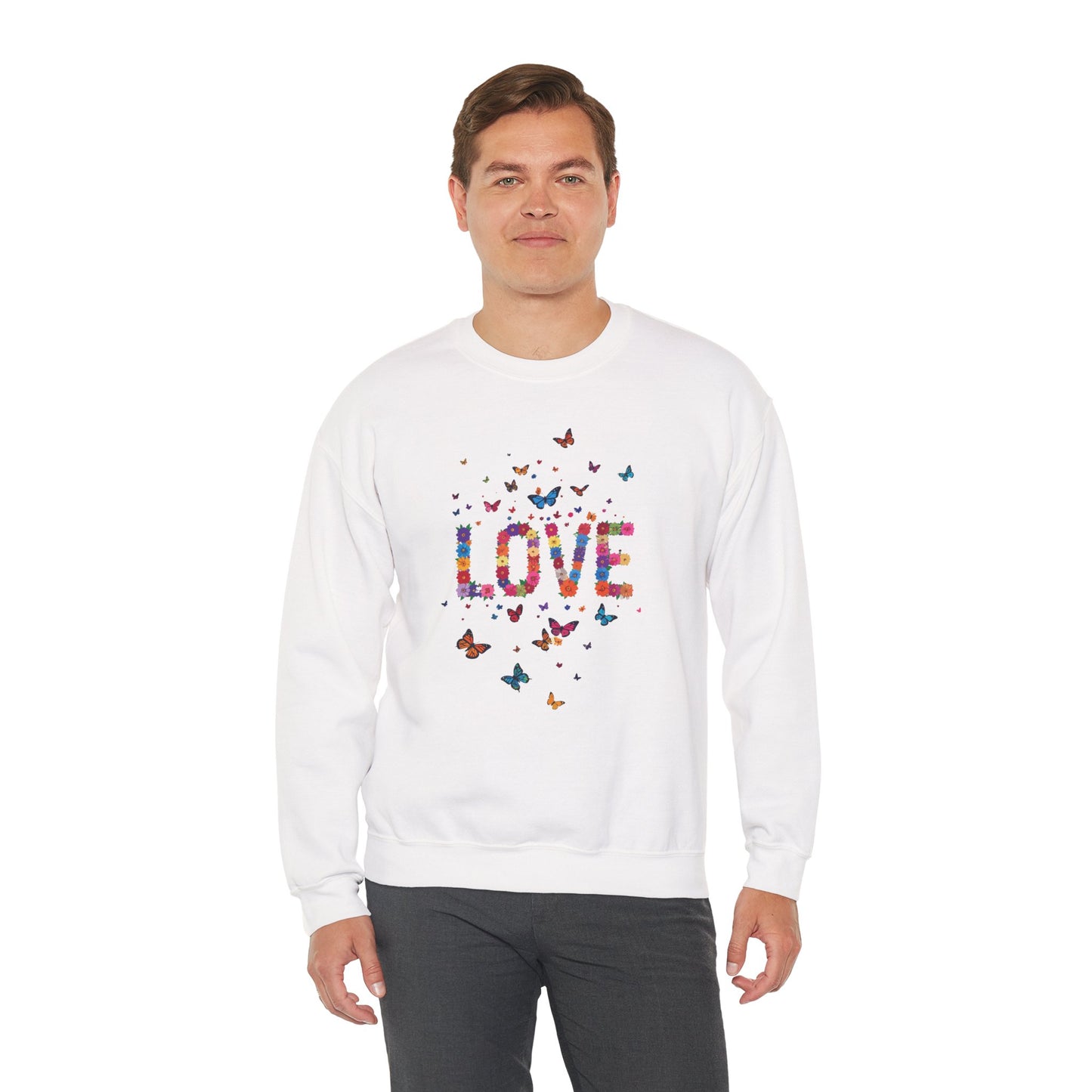Unisex Floral Love Sweatshirt Fifty Fifty Cotton Poly Valentines Day