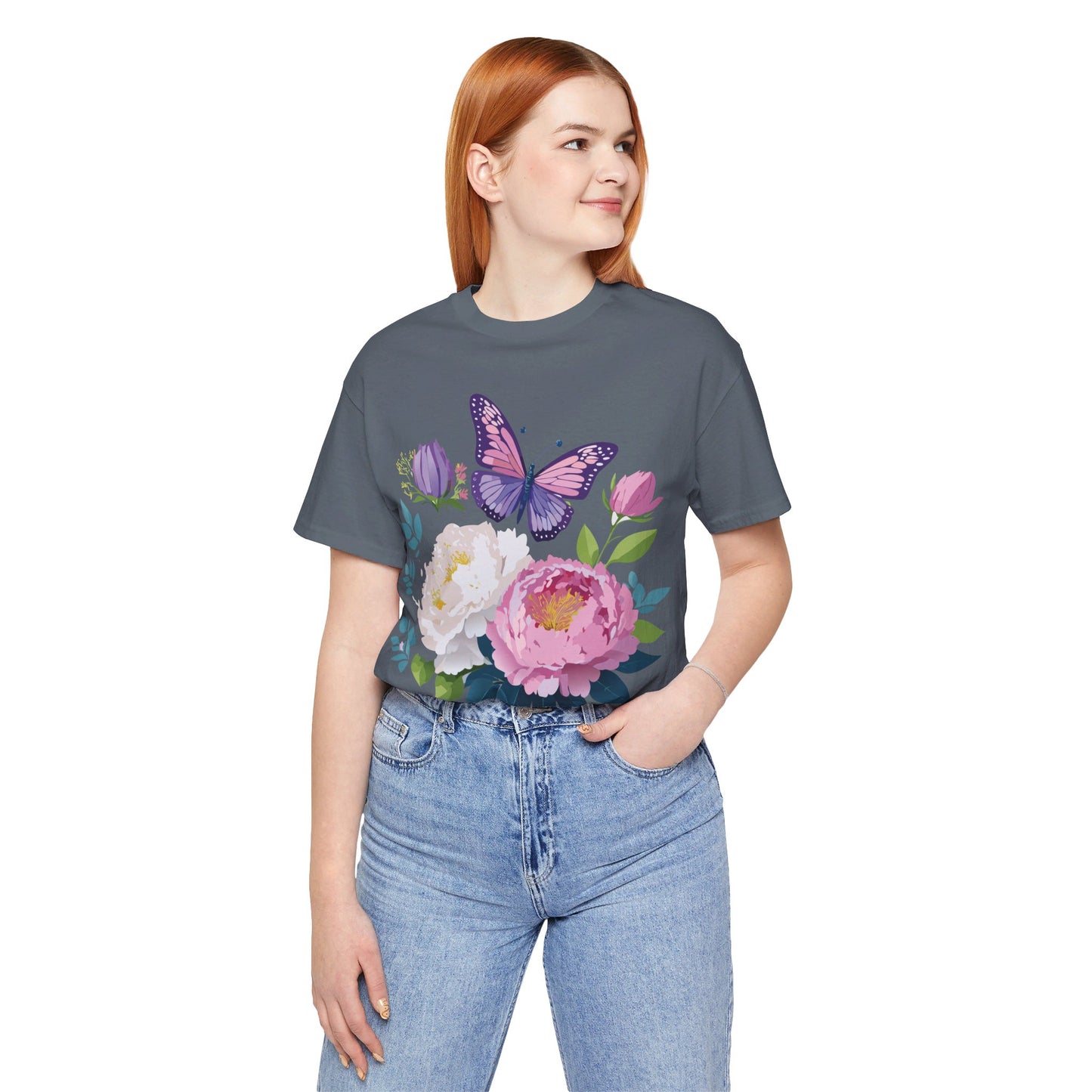 T-shirt en coton naturel avec fleurs