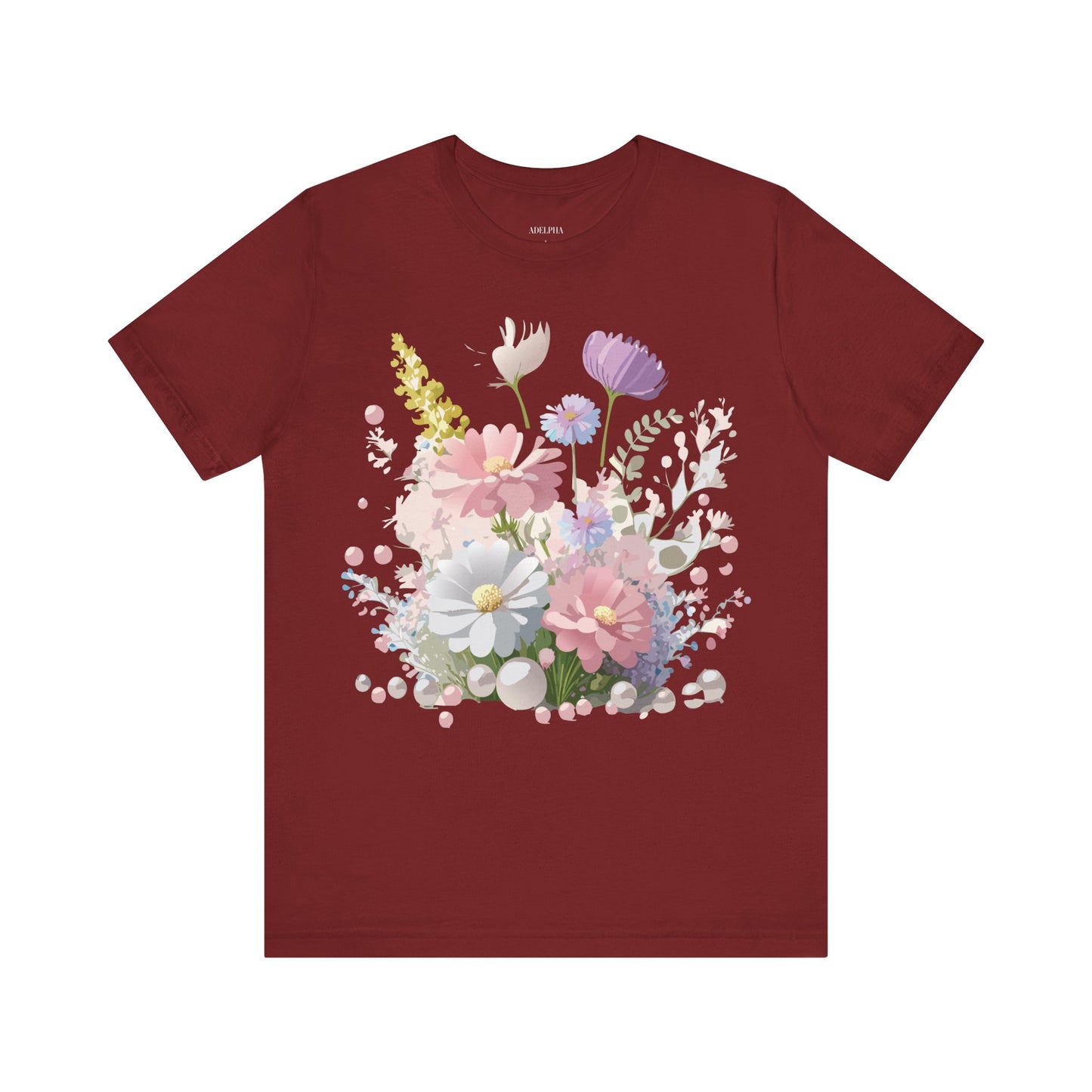 Natural Cotton Tee Shirt with Flowers