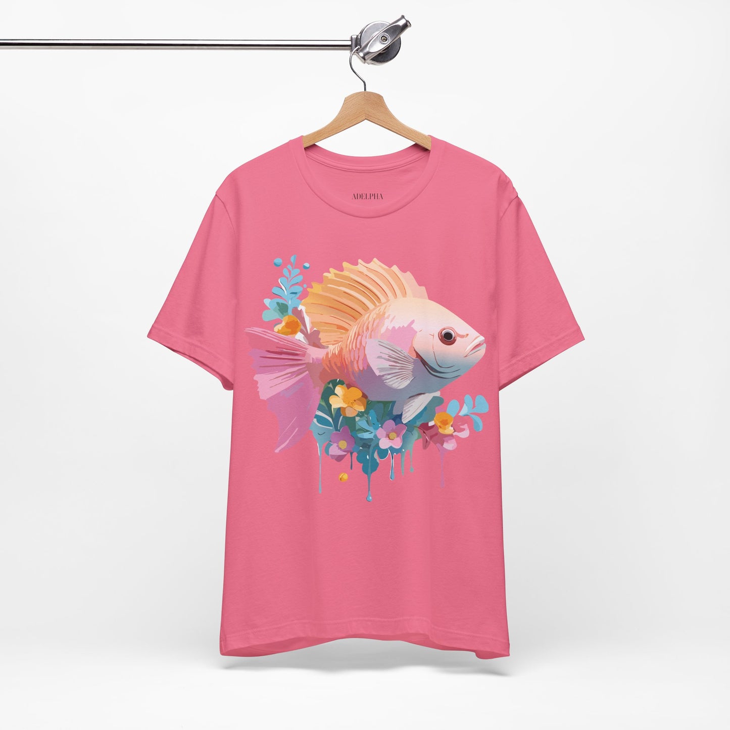 Natural Cotton Tee Shirt with Fish