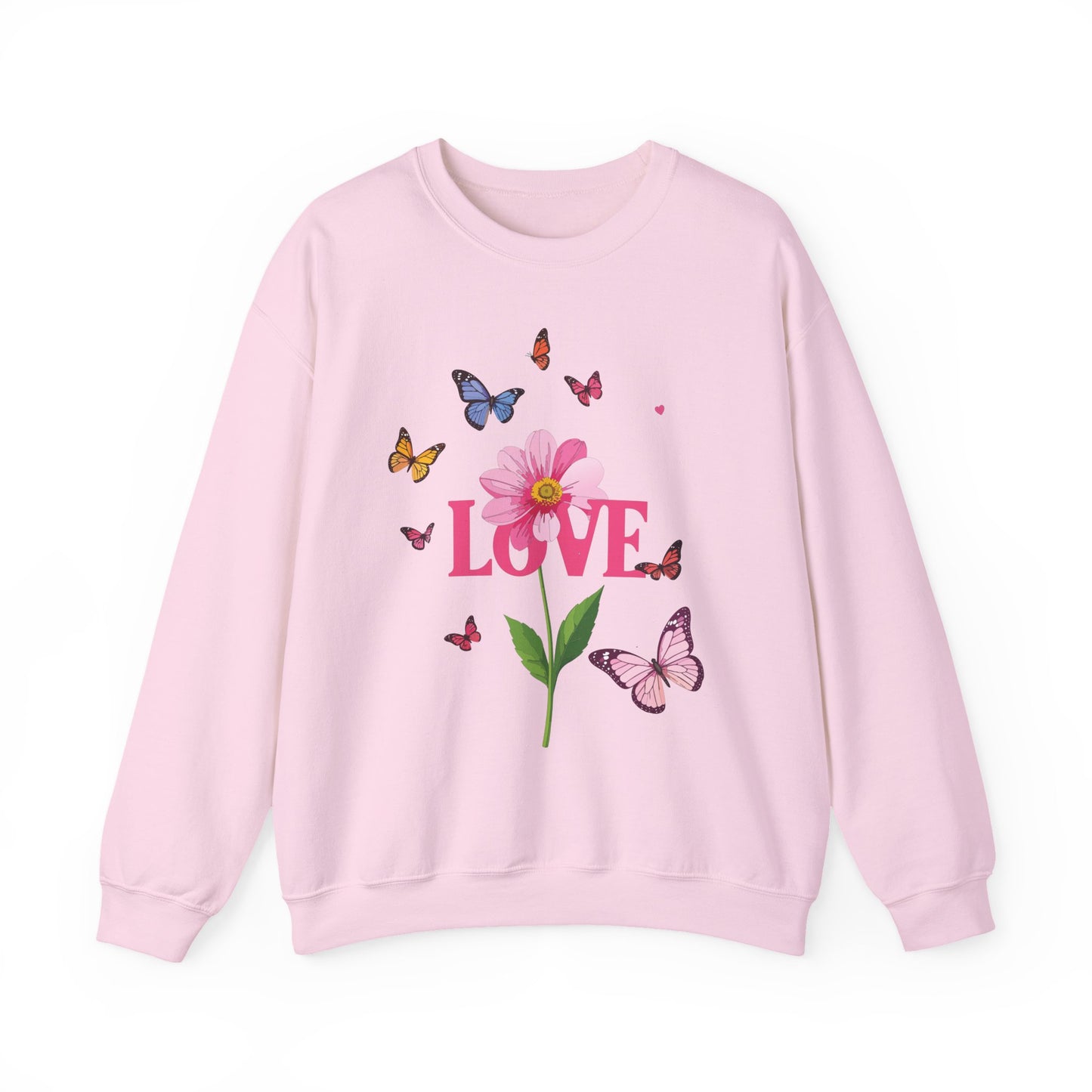 Unisex Floral Love Sweatshirt Valentines Day Cotton Poly Blend Butterfly