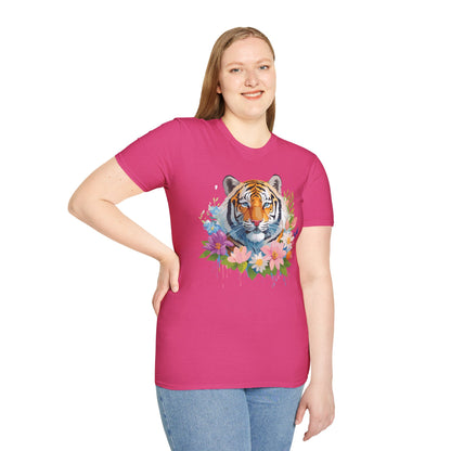 Tiger Print Unisex Softstyle T Shirt 100 Percent Ring Spun Cotton Tee
