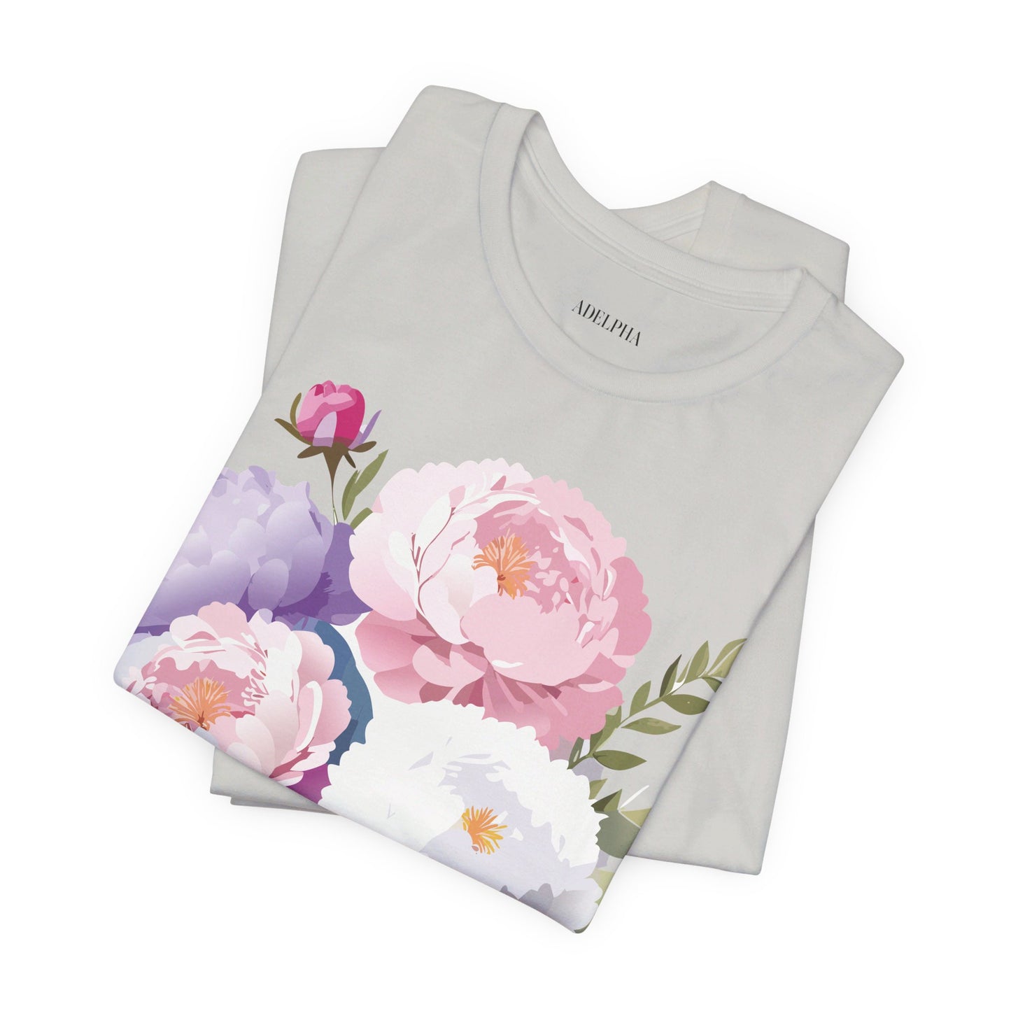 Natural Cotton Tee Shirt with Flowers