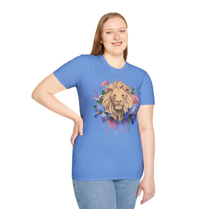 Unisex Softstyle Lion Shirt Floral Lion Tee Animal Print Graphic Tee