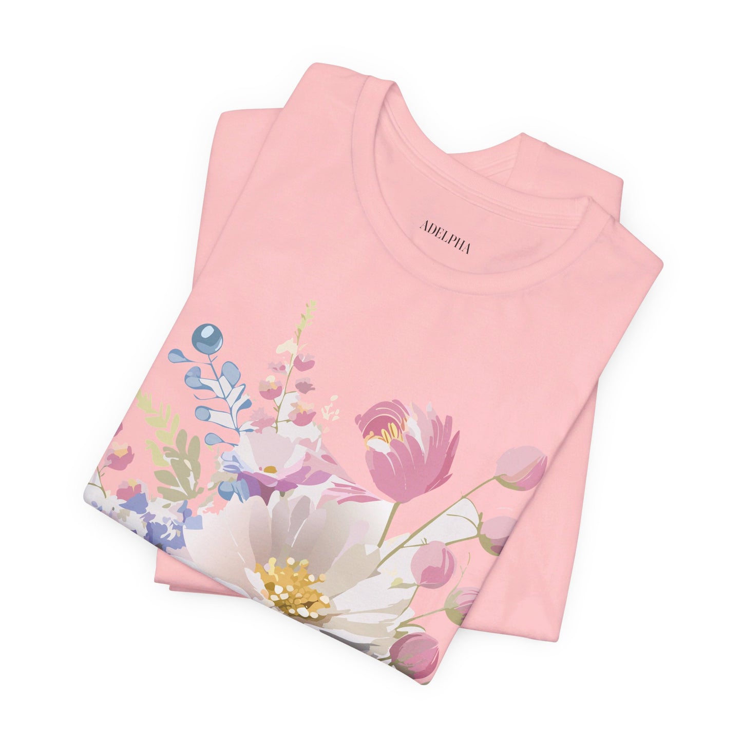 Natural Cotton Tee Shirt with Flowers