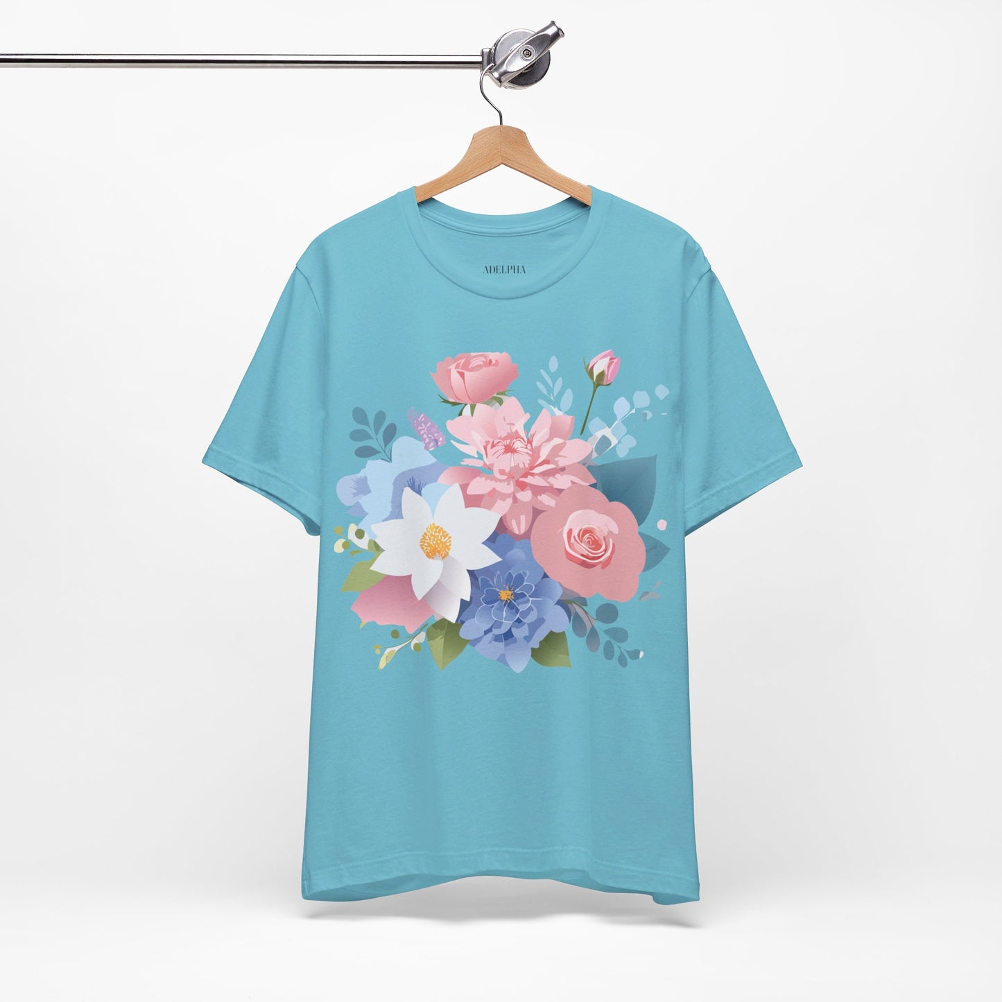 Natural Cotton Tee Shirt with Flowers