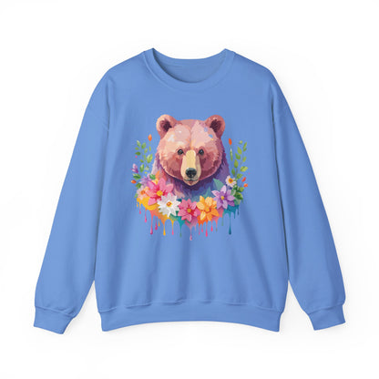 Unisex Floral Bear Sweatshirt Art Design Animals Sweatshirt Cozy Cotton Blend