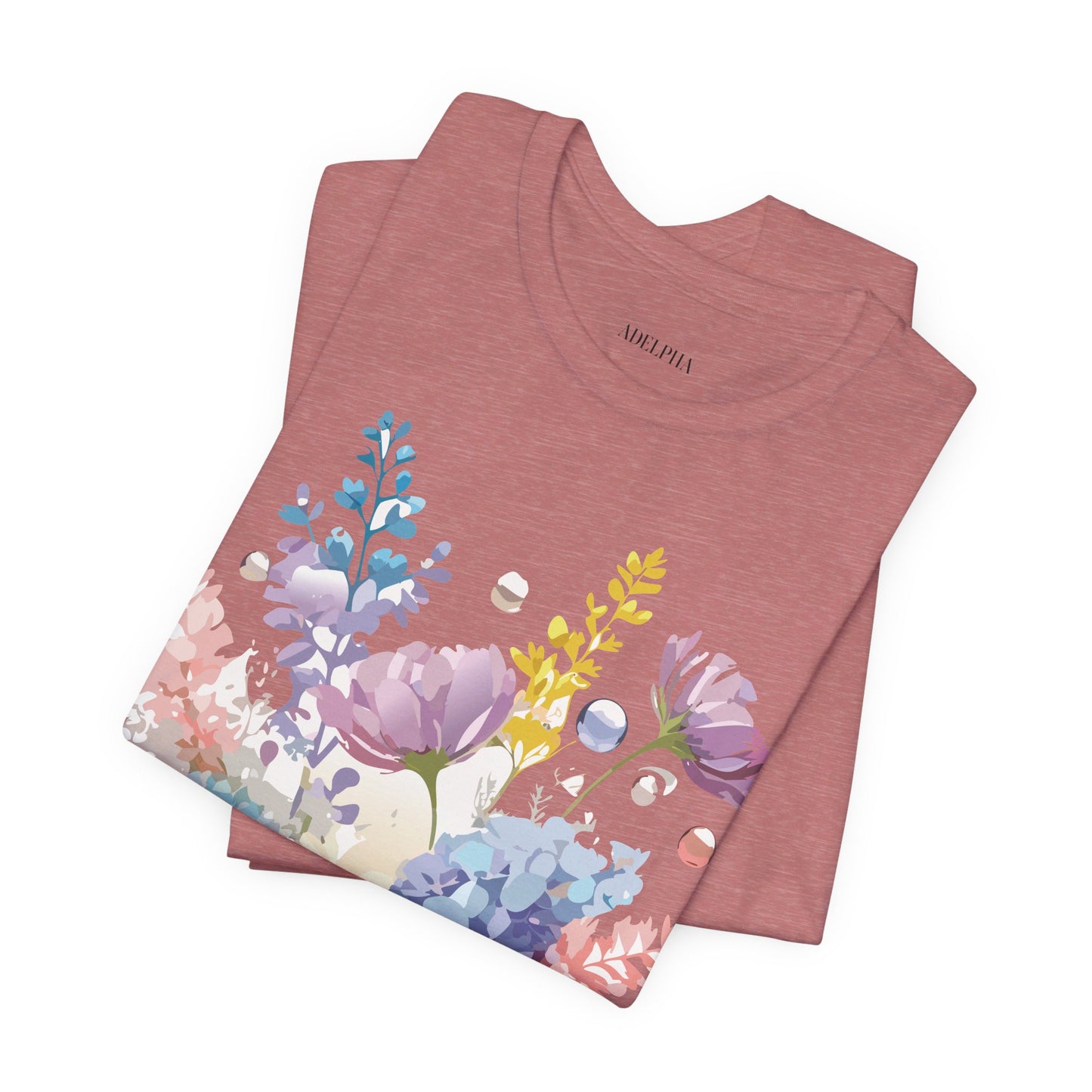 Natural Cotton Tee Shirt with Flowers