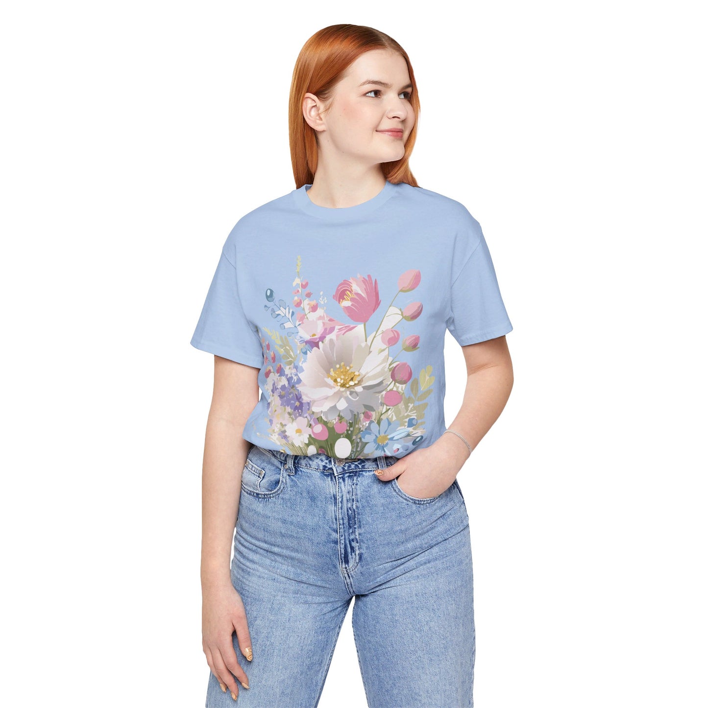 T-shirt en coton naturel avec fleurs