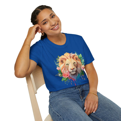 Gildan Unisex Lion Shirt Floral Lion Tee Animal Print Softstyle Tee