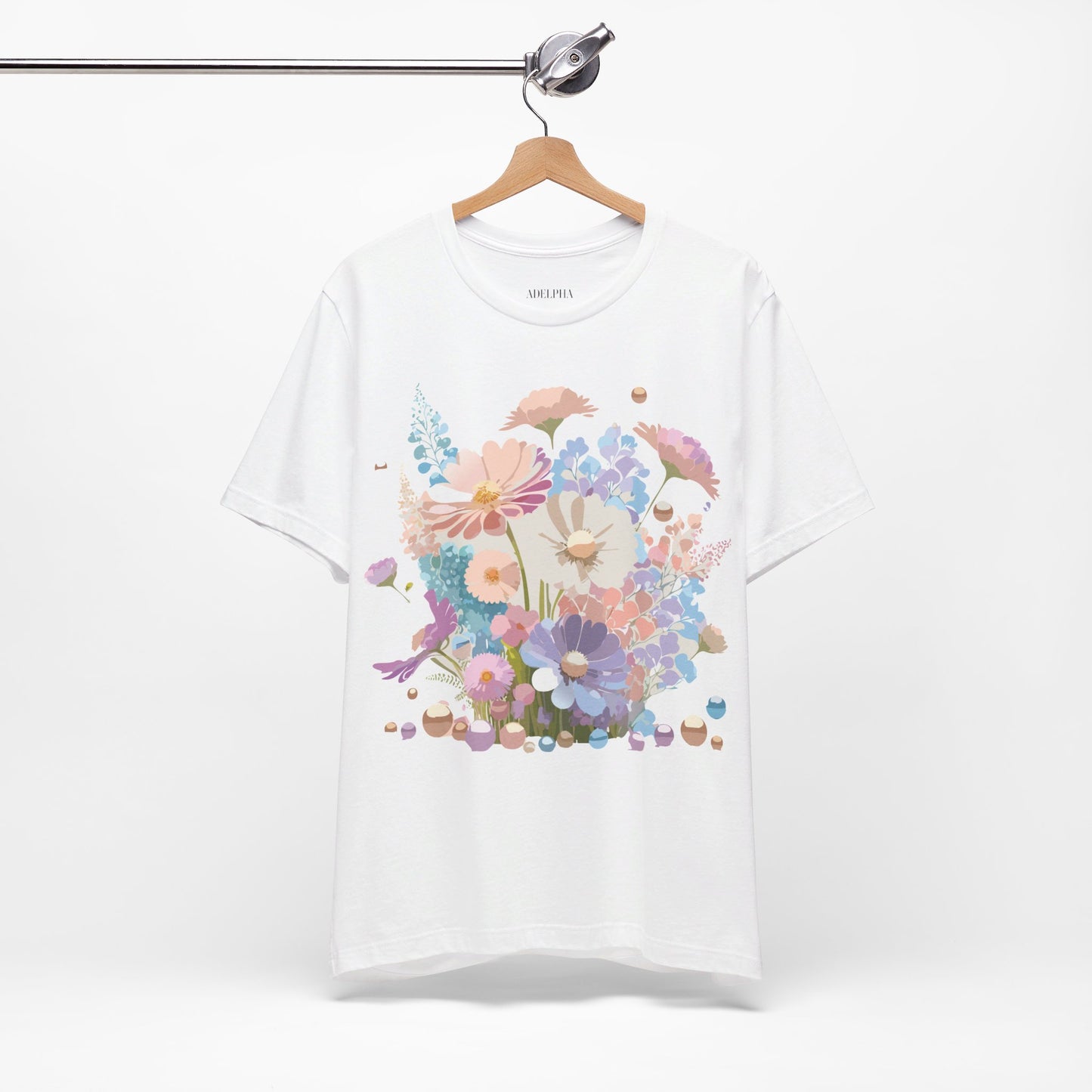 Natural Cotton Tee Shirt with Flowers