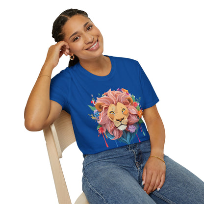 Lion Shirt Unisex Floral Lion Tee Animal Print Softstyle Tee
