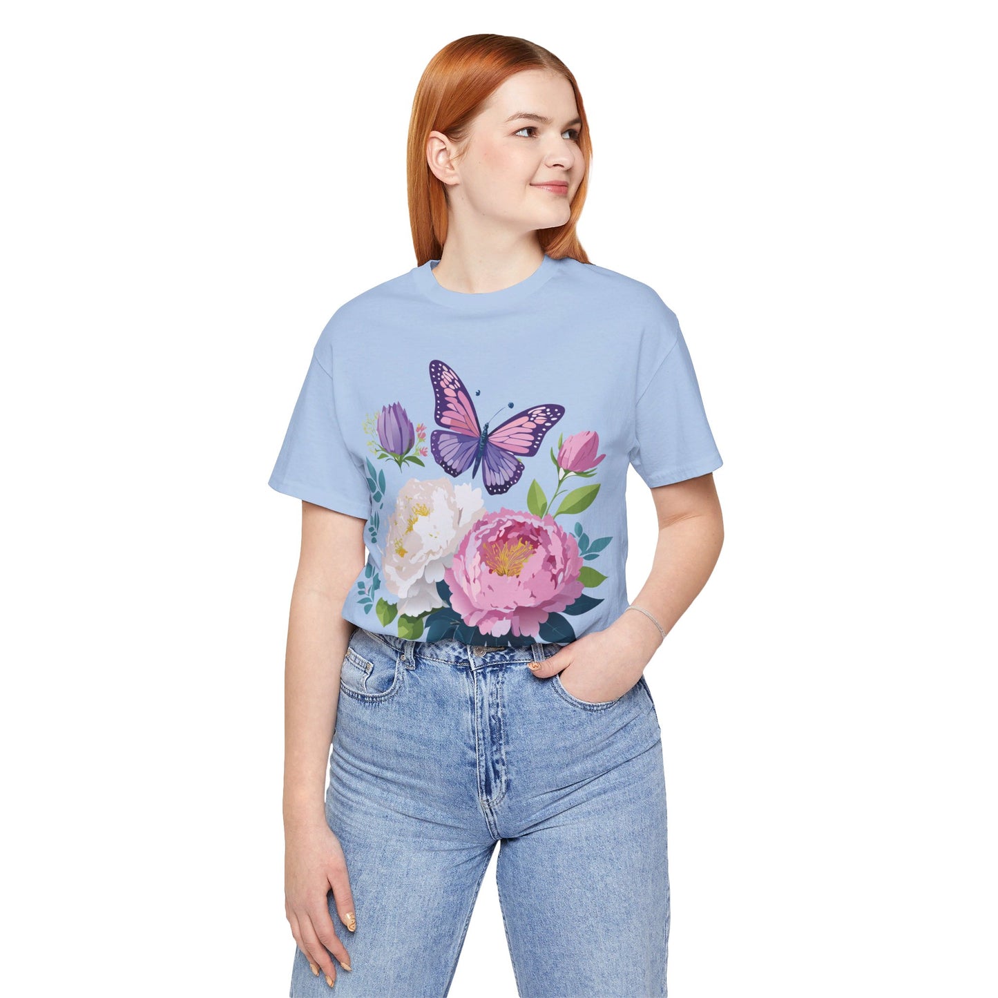 Natural Cotton Tee Shirt with Flowers